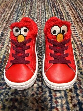 Kids Red Elmo-Style Plush Sneakers - Casual Slip-On